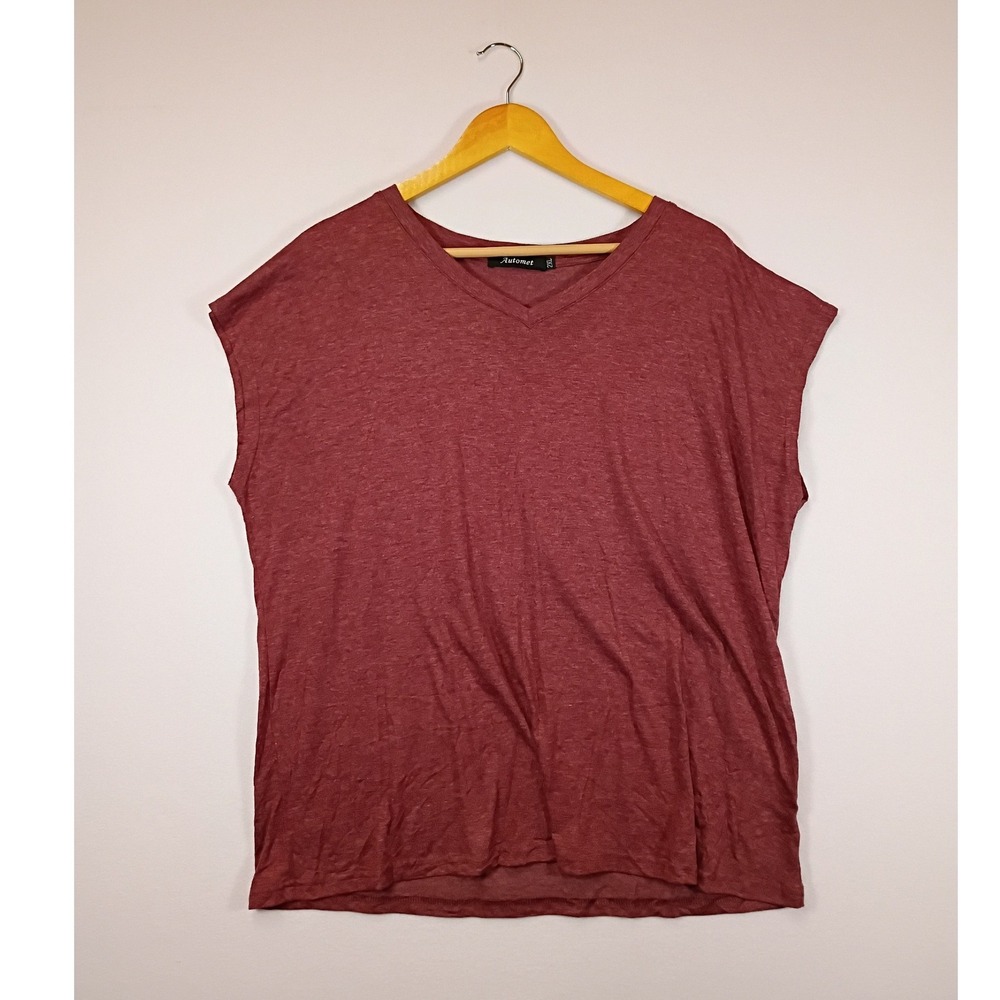 Casual Automet Women 2XL Burgundy V-Neck Cap Sleeve Relaxed Heathered Top